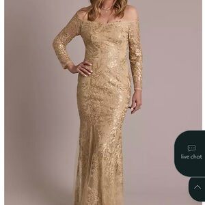 Oleg Cassini Elegant Gold Long Sleeve Gown